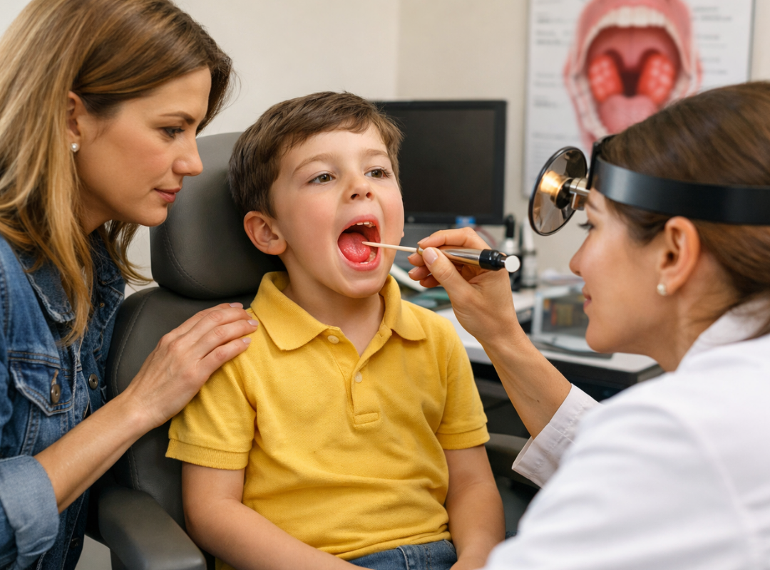 Tonsil problems in school children treated by pediatric ENT specialists at MicroCare ENT Hospital Hyderabad Telangana