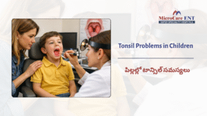 Tonsil problems in school children examined by pediatric ENT specialists at MicroCare ENT Hospital Hyderabad