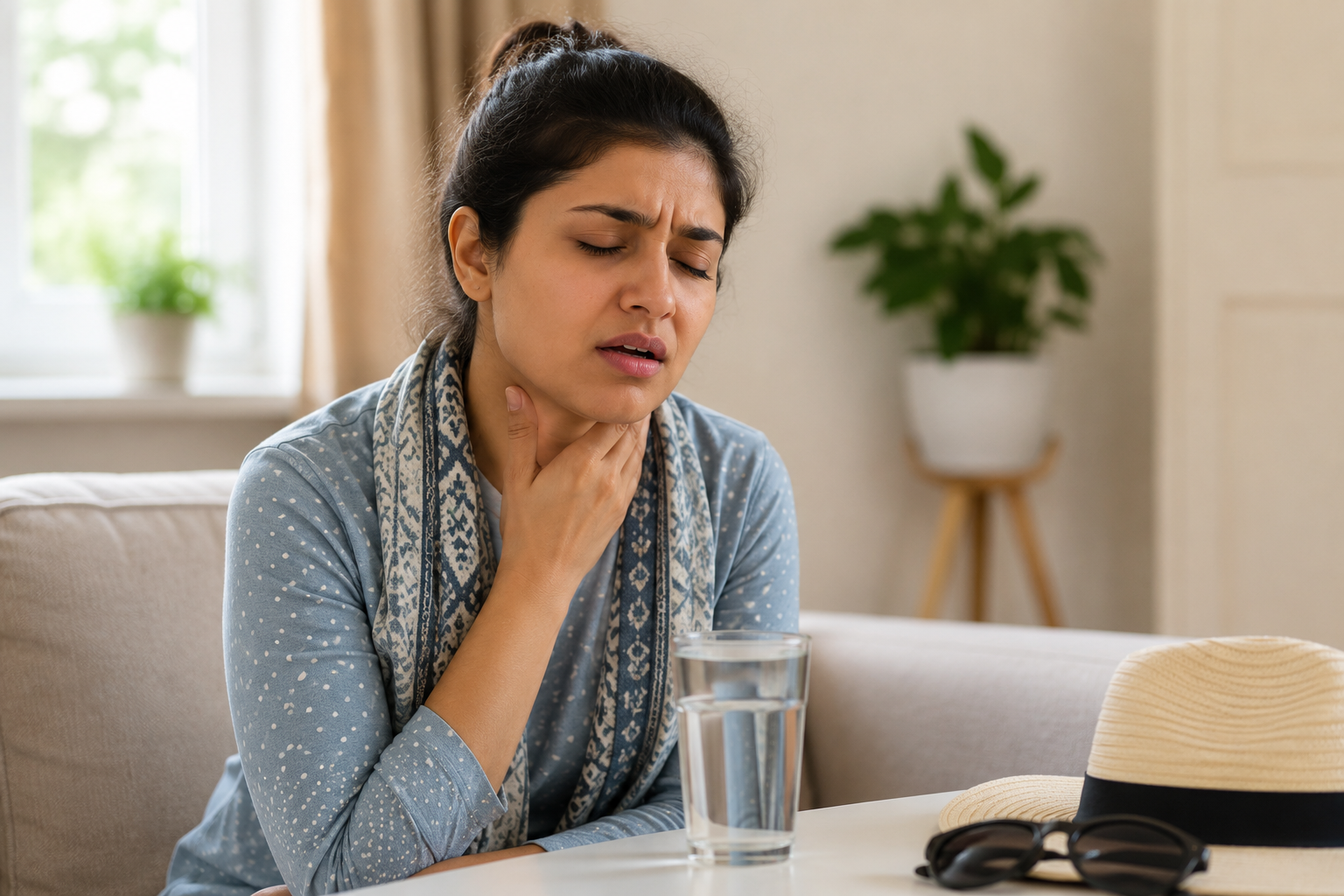 Woman suffering from dry throat and dehydration during summer in Hyderabad
