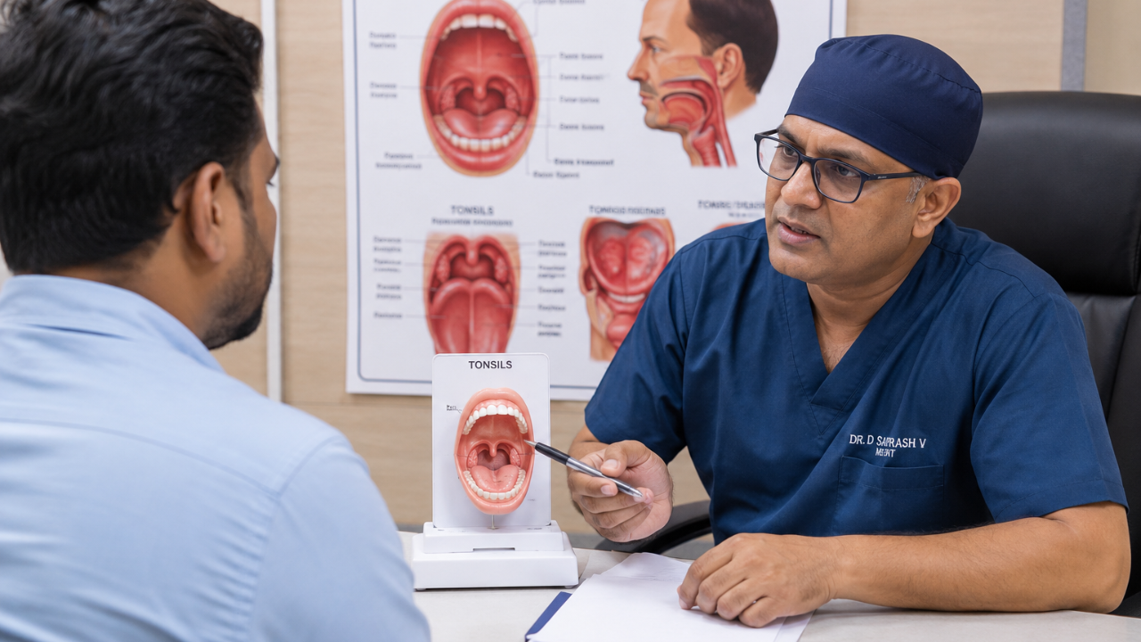 tonsil surgery warning signs swollen tonsils sore throat Hyderabad