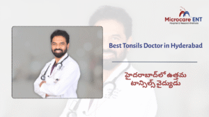 ENT doctor examining enlarged tonsils in patient Hyderabad