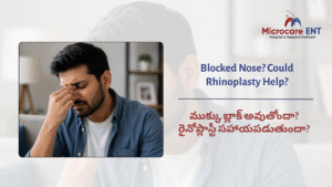 ENT specialist evaluating patient with one-sided blocked nose at MicroCare ENT Hospital Hyderabad