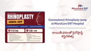Concessional rhinoplasty camp in Hyderabad at MicroCare ENT Hospital, KPHB, on 17 October 2026, from 10 AM to 8 PM.